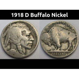 1918 D Buffalo Nickel - better date Denver mintmark American bison coin