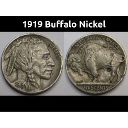 1919 Buffalo Nickel - interesting well detailed full horn Indian Head nickel