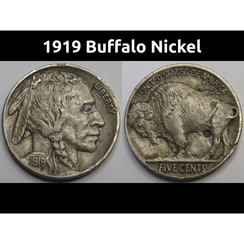 1919 Buffalo Nickel - interesting well detailed full horn Indian Head nickel