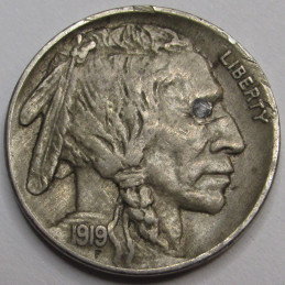 1919 Buffalo Nickel - interesting well detailed full horn Indian Head nickel