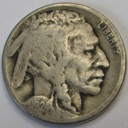 1924 S Buffalo Nickel - antique San Francisco mintmark American Indian coin