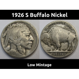 1926 S Buffalo Nickel - better date low mintage San Francisco mintmark coin