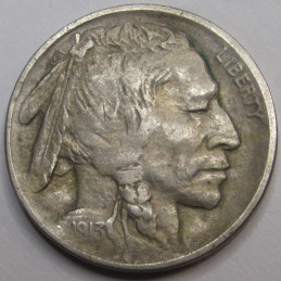 1913 Buffalo Nickel - Type 2 - higher grade recessed design five cent coin