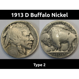 1913 D Buffalo Nickel - Type 2 - antique key date American bison coin