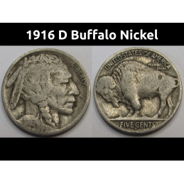 1916 D Buffalo Nickel - antique Denver mintmark American bison design coin