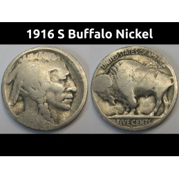 1916 S Buffalo Nickel - antique better date American Indian five cent coin