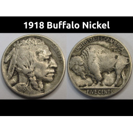 1918 Buffalo Nickel - antique 106 year old American five cent coin