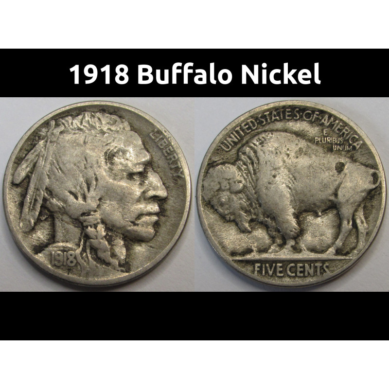 1918 Buffalo Nickel - antique 106 year old American five cent coin