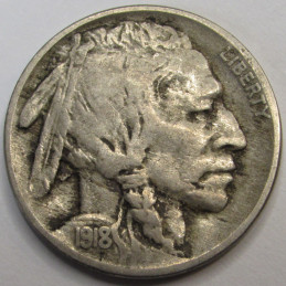 1918 Buffalo Nickel - antique 106 year old American five cent coin