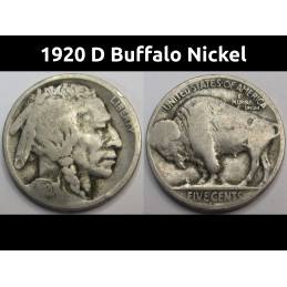 1920 D Buffalo Nickel - antique Denver mintmark American Indian coin