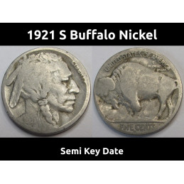 1921 S Buffalo Nickel - antique better date San Francisco mintmark nickel coin