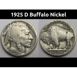 1925 D Buffalo Nickel - antique better date Denver mintmark five cent coin