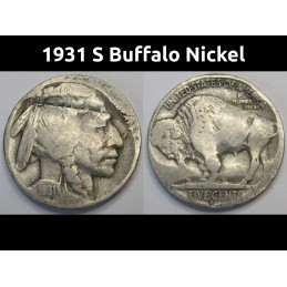 1931 S Buffalo Nickel - antique San Francisco mintmark five cent coin