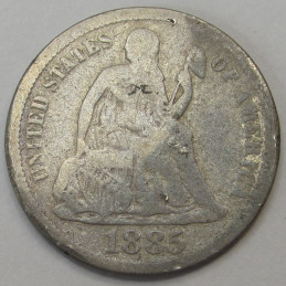 1885 Seated Liberty Dime - antique Wild West era American dime