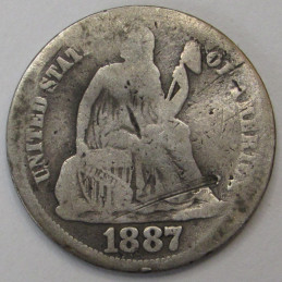 1887 S Seated Liberty Dime - antique San Francisco mintmark American dime