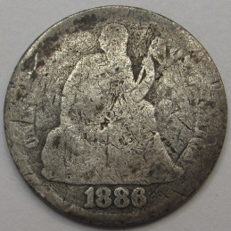 1886 Seated Liberty Dime - antique American silver dime coin