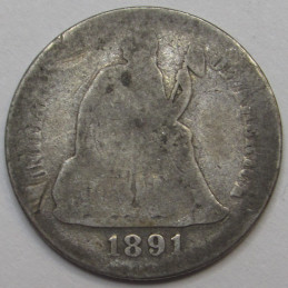 1891 S Seated Liberty Dime - final year of issue San Francisco mintmark dime