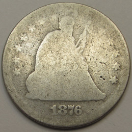 1876 Seated Liberty Quarter - antique 148 year old American silver quarter