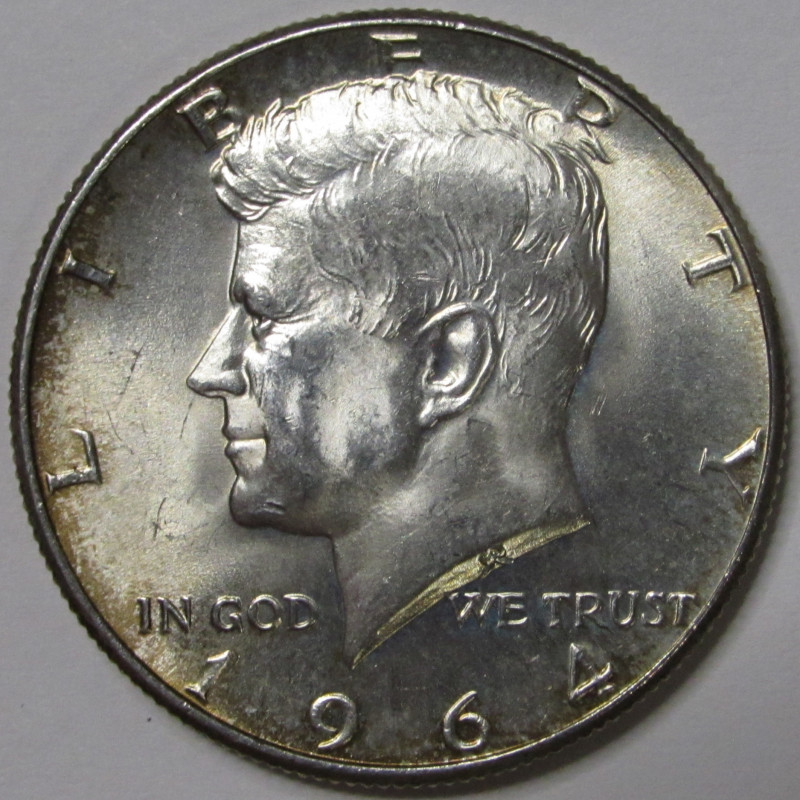 1964 Kennedy Half Dollar - toned uncirculated with golden tone