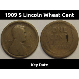 1909 S Lincoln Wheat Cent - historic low mintage American wheat penny