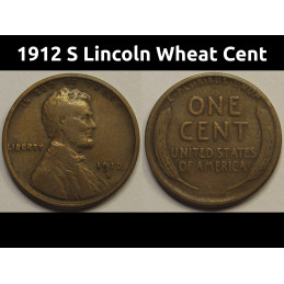 1912 S Lincoln Wheat Cent - antique San Francisco mintmark wheat penny