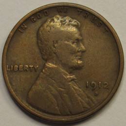 1912 S Lincoln Wheat Cent - antique San Francisco mintmark wheat penny