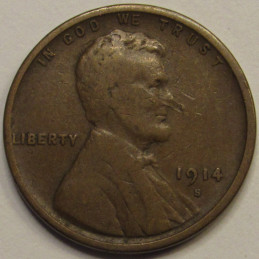 1914 S Lincoln Wheat Cent - semi-key date antique American wheat penny