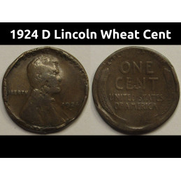 1924 D Lincoln Wheat Cent - antique semi-key date American wheat penny