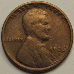 1926 S Lincoln Wheat Cent - antique San Francisco mintmark American wheat penny