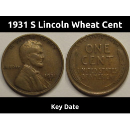 1931 S Lincoln Wheat Cent - antique key date San Francisco mintmark wheat penny