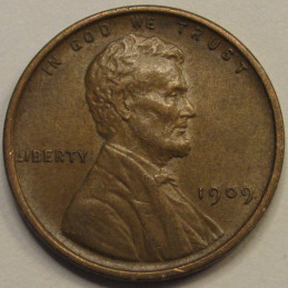 1909 VDB Lincoln Wheat Cent - antique VDB initials American penny