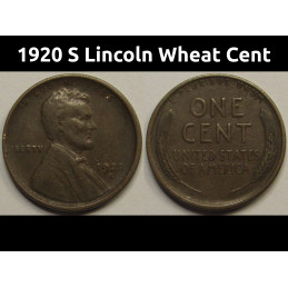 1920 S Lincoln Wheat Cent - antique better condition San Francisco mintmark coin