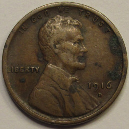 1916 D Lincoln Wheat Cent - antique Denver mintmark American wheat penny