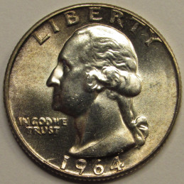 1964 Washington Quarter - vintage lightly toned uncirculated coin