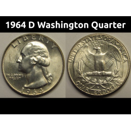 1964 D Washington Quarter - vintage Denver mintmark American silver coin