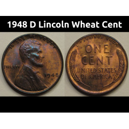 1948 D Lincoln Wheat Cent - vintage Denver mintmark wheat penny