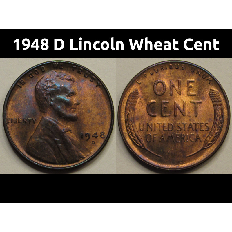 1948 D Lincoln Wheat Cent - vintage Denver mintmark wheat penny