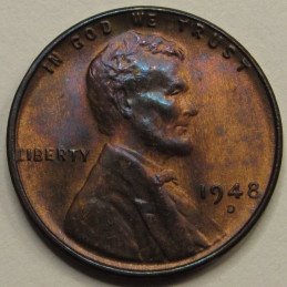 1948 D Lincoln Wheat Cent - vintage Denver mintmark wheat penny