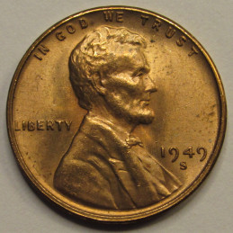 1949 S Lincoln Wheat Cent - vintage San Francisco mintmark uncirculated penny