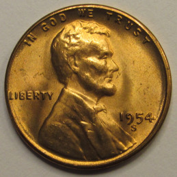 1954 S Lincoln Wheat Cent - vintage attractive uncirculated wheat penny