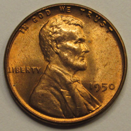 1950 Lincoln Wheat Cent - beautiful uncirculated American wheat penny