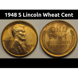 1948 S Lincoln Wheat Cent - vintage San Francisco mintmark American wheat penny