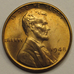 1948 S Lincoln Wheat Cent - vintage San Francisco mintmark American wheat penny