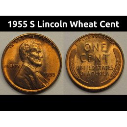 1955 S Lincoln Wheat Cent - higher grade vintage American wheat penny