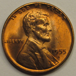 1955 S Lincoln Wheat Cent - higher grade vintage American wheat penny