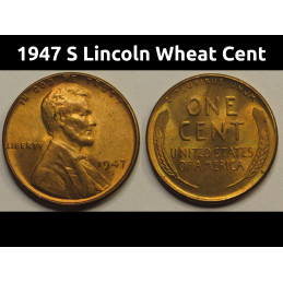 1947 S Lincoln Wheat Cent - vintage San Francisco mintmark wheat penny