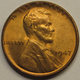 1947 S Lincoln Wheat Cent - vintage San Francisco mintmark wheat penny