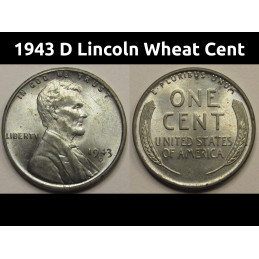 1943 D Lincoln Wheat Cent - vintage WW2 Denver mintmark American steel penny