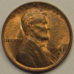 1941 D Lincoln Wheat Cent - vintage Denver mintmark American wheat penny