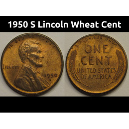 1950 S Lincoln Wheat Cent - vintage San Francisco mintmark American wheat penny